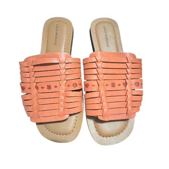 Lucky Brand Women’s Baneen Orange Leather Bohemian Slides Sandals 9M - Picture 1 of 9